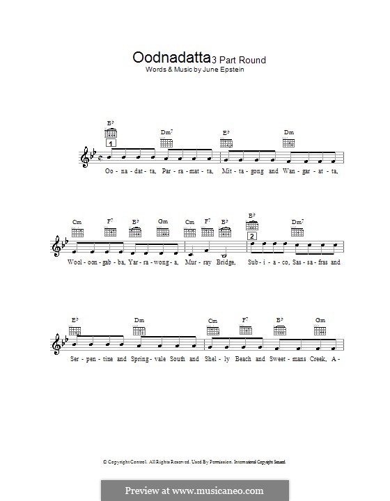 Oodnadatta: Melody line, lyrics and chords by June Epstein