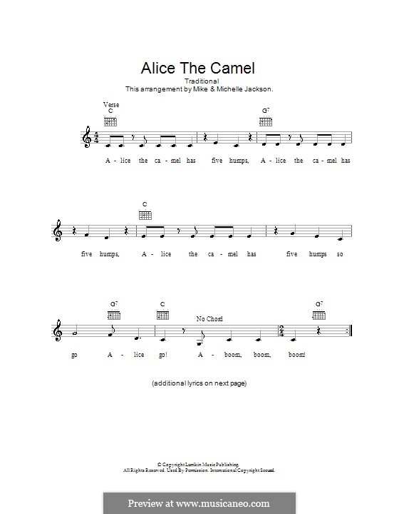 Alice the Camel: Melody line, lyrics and chords by folklore