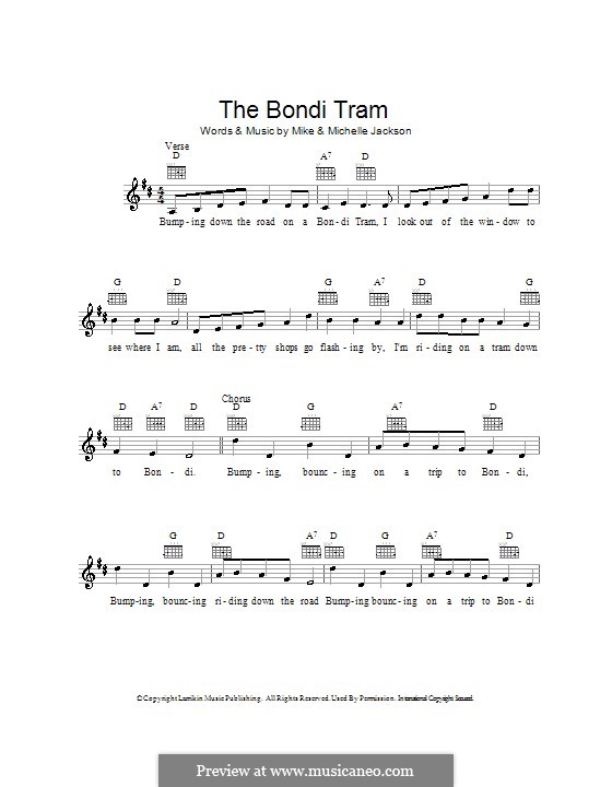 The Bondi Tram: Melody line, lyrics and chords by Michael Jackson