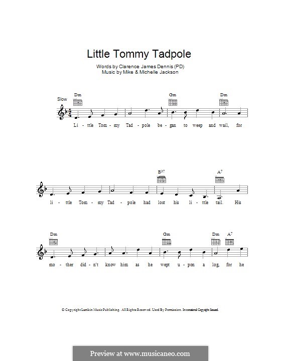 Little Tommy Tadpole: Melody line, lyrics and chords by Michael Jackson