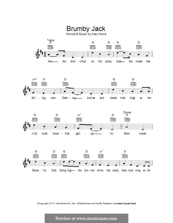 Brumby Jack: Melody line, lyrics and chords by Alex Hood