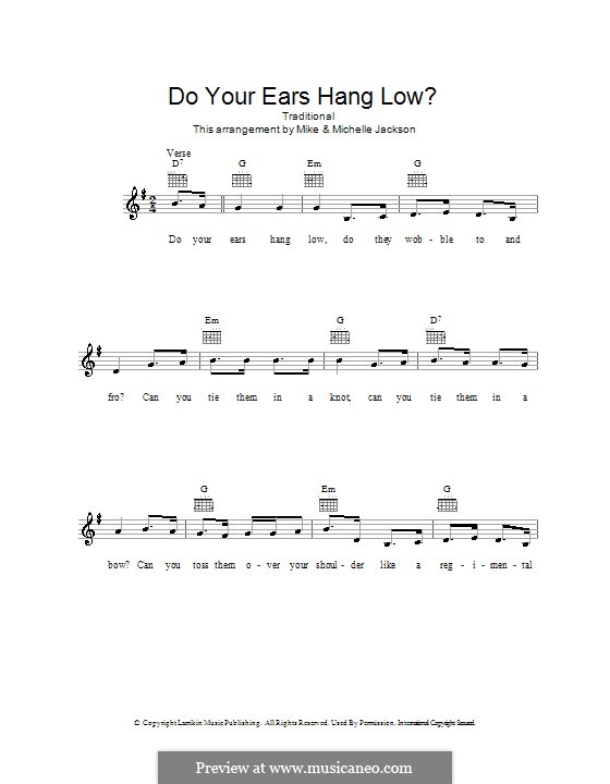 Do Your Ears Hang Low?: Melody line, lyrics and chords by folklore