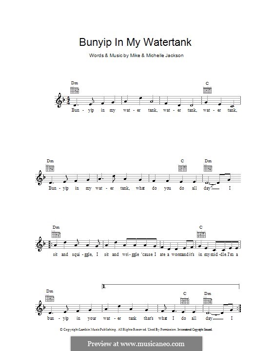 Bunyip in My Water Tank: Melody line, lyrics and chords by Michael Jackson