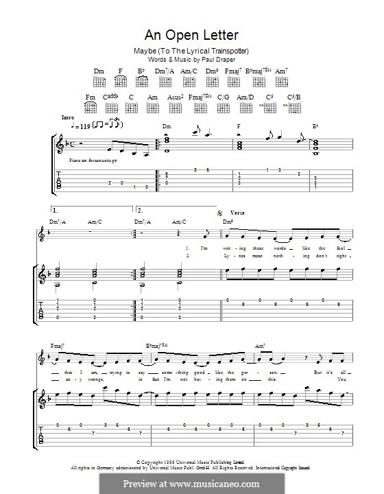 An Open Letter (Mansun): For guitar with tab by Paul Draper