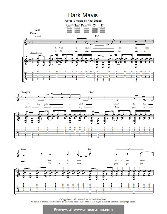 Dark Mavis (Mansun): For guitar with tab by Paul Draper