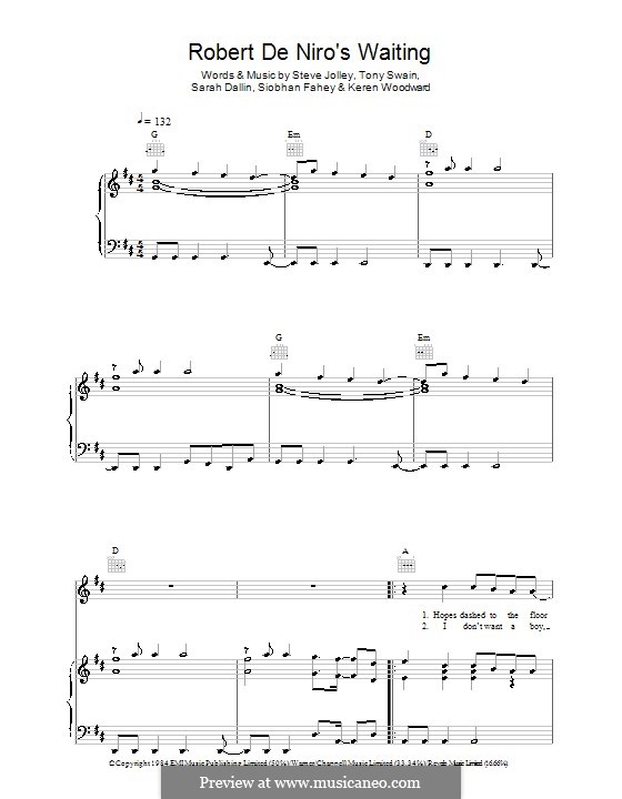 Robert De Niro's Waiting (Bananarama): For voice and piano (or guitar) by Keren Woodward, Sarah Dallin, Steve Jolley, Tony Swain