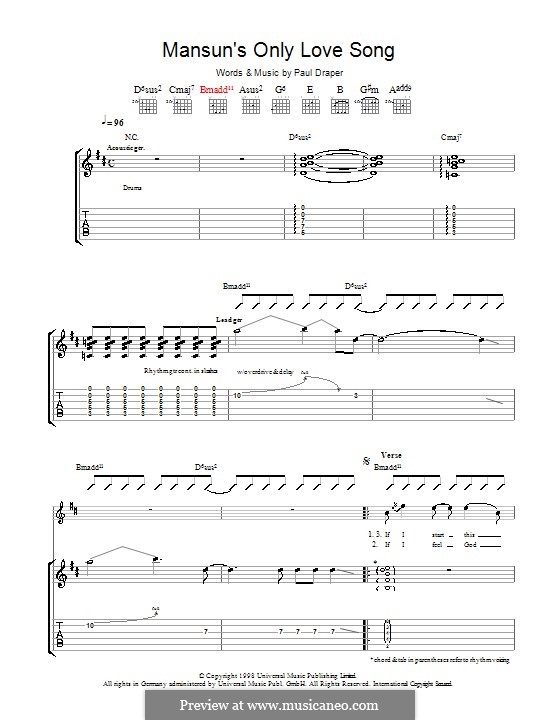 Mansun's Only Love Song (Mansun): For guitar with tab by Paul Draper