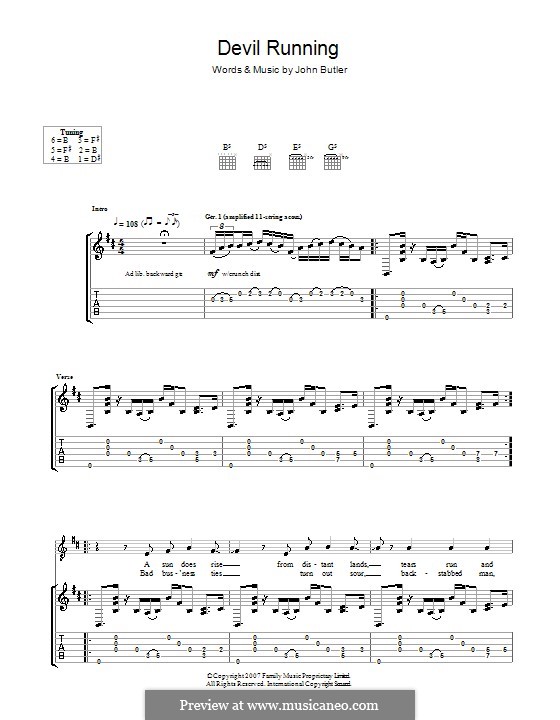 Devil Running: For guitar with tab by John Butler