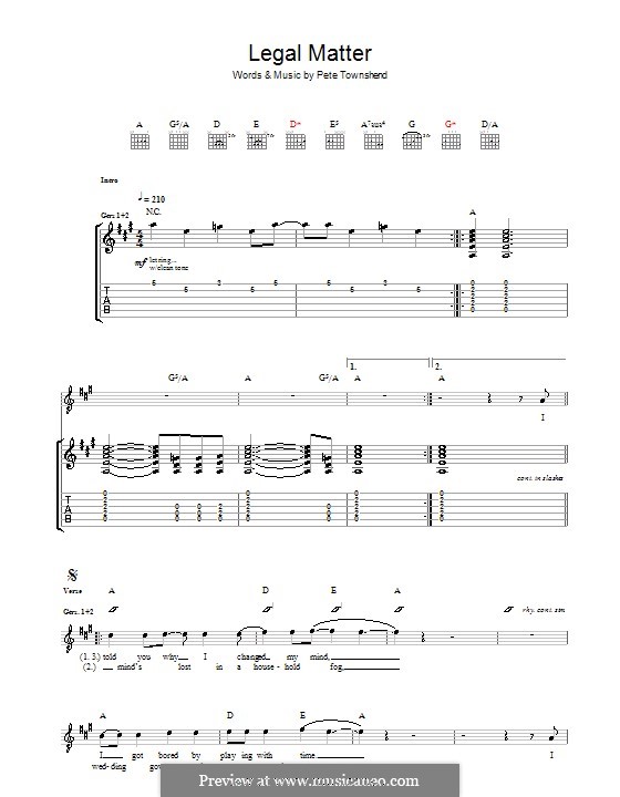 Legal Matter (The Who): For guitar with tab by Peter Townshend
