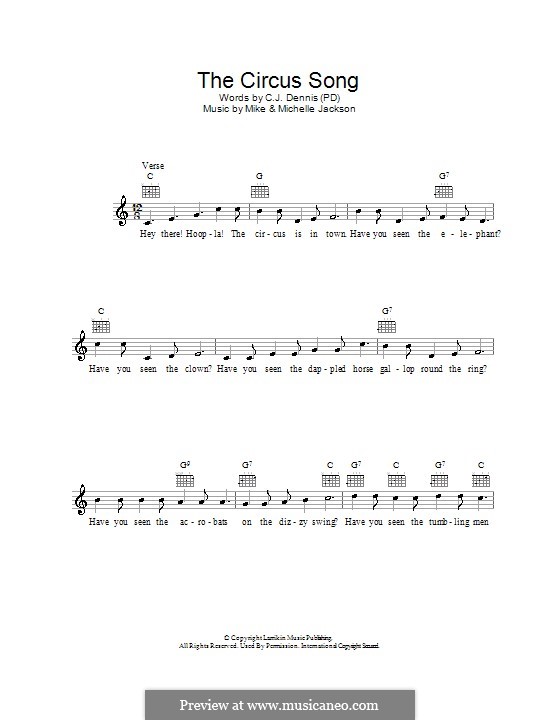 The Circus Song: Melody line, lyrics and chords by Michael Jackson