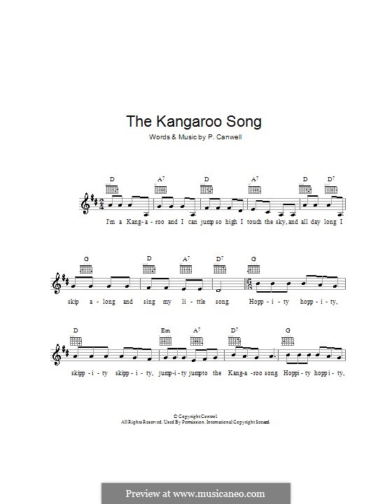 The Kangaroo Song: Melody line, lyrics and chords by Peter Canwell