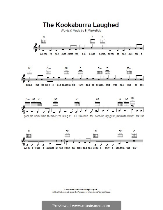 The Kookaburra Laughed: Melody line, lyrics and chords by S. Wakefield