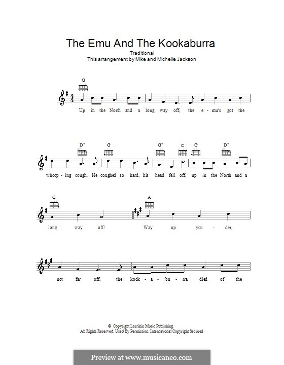 The Emu and The Kookaburra: Melody line, lyrics and chords by folklore