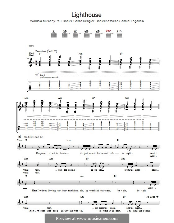 The Lighthouse (Interpol): For guitar with tab by Carlos Dengler, Daniel Kessler, Paul Banks, Samuel Fogarino