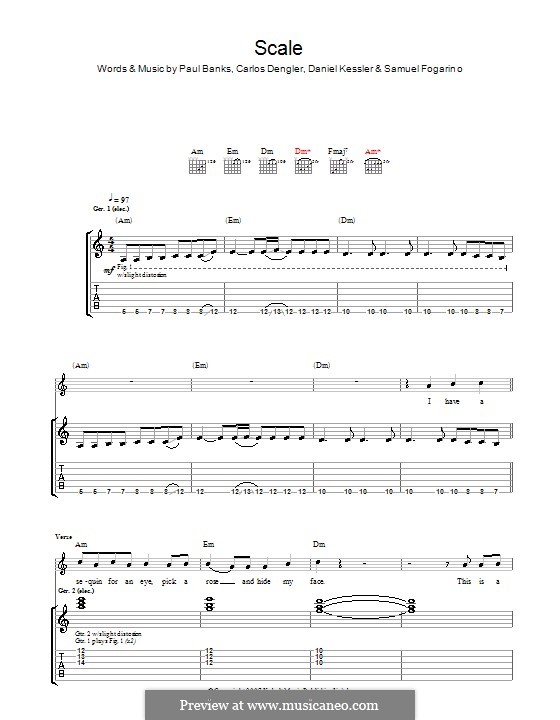 The Scale (Interpol): For guitar with tab by Carlos Dengler, Daniel Kessler, Paul Banks, Samuel Fogarino