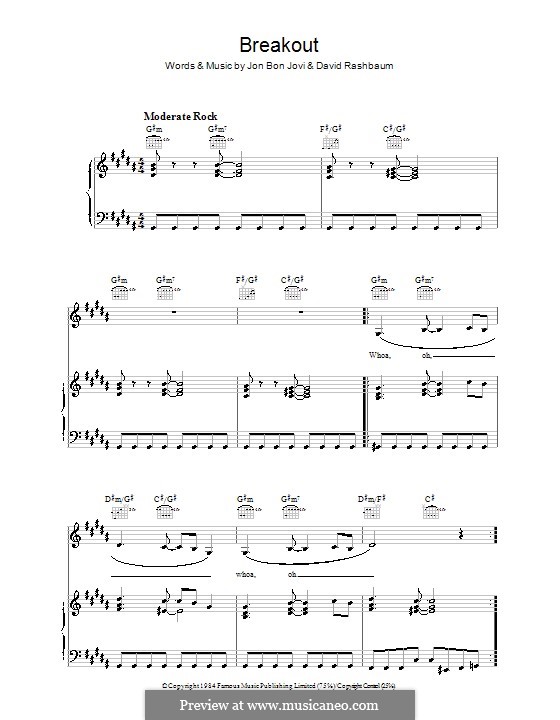 Breakout (Bon Jovi): For voice and piano (or guitar) by David Rashbaum, Jon Bon Jovi
