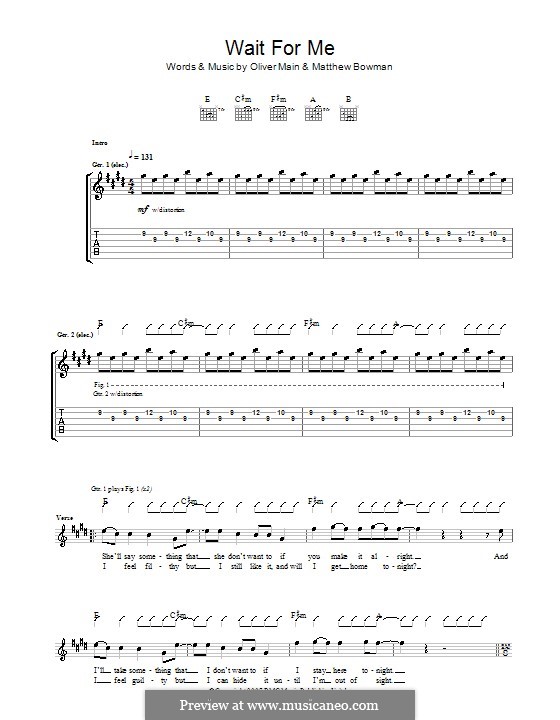 Wait for Me (The Pigeon Detectives): For guitar with tab by Matthew Bowman, Oliver Main