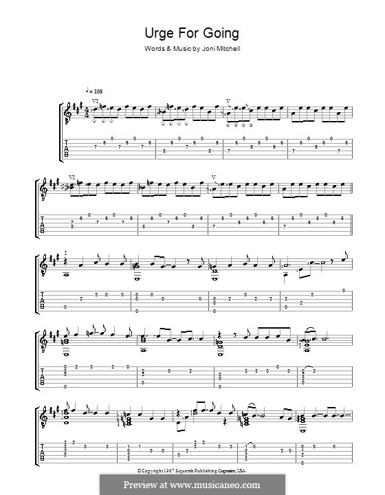 Urge for Going (Travis): For guitar with tab by Joni Mitchell