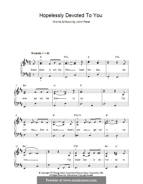 Hopelessly Devoted to You (from Grease): For easy piano by John Farrar