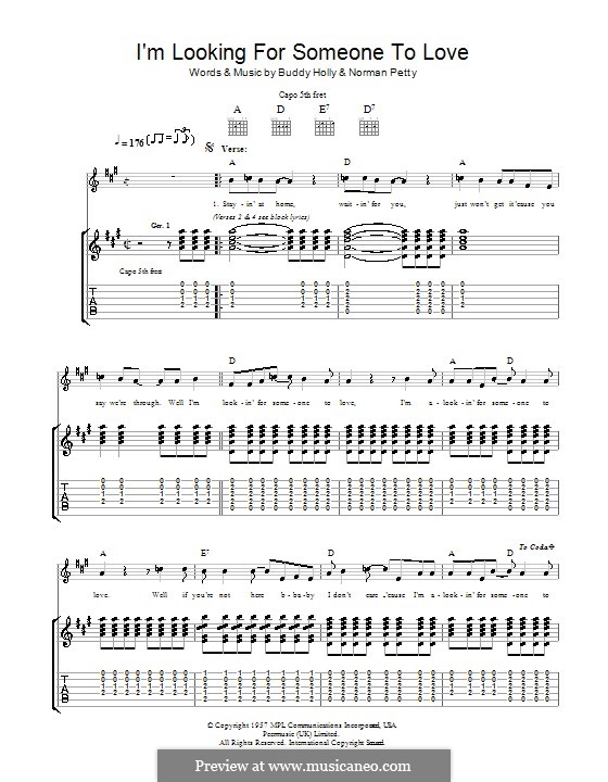 I'm Looking for Someone to Love: For guitar with tab by Buddy Holly, Norman Petty