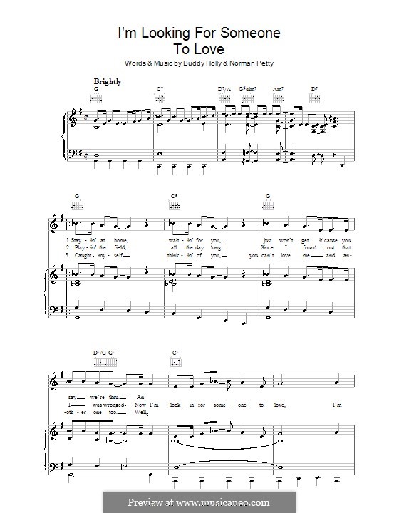 I'm Looking for Someone to Love: For voice and piano (or guitar) by Buddy Holly, Norman Petty