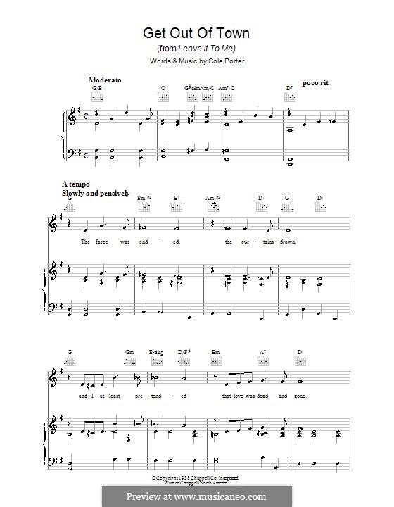 Get Out of Town: For voice and piano (or guitar) by Cole Porter