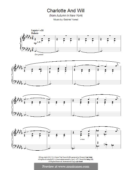 charlotte and will from autumn in new york by g yared on musicaneo autumn in new york piano sheet music
