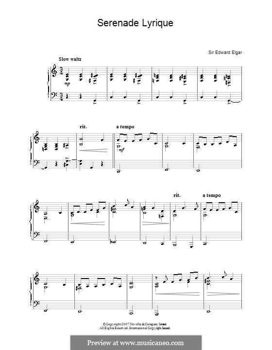 Sérénade lyrique: For easy piano by Edward Elgar