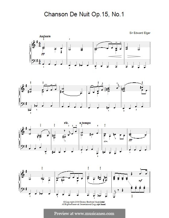 Two Pieces, Op.15: No.1 Chanson de nuit, for piano by Edward Elgar