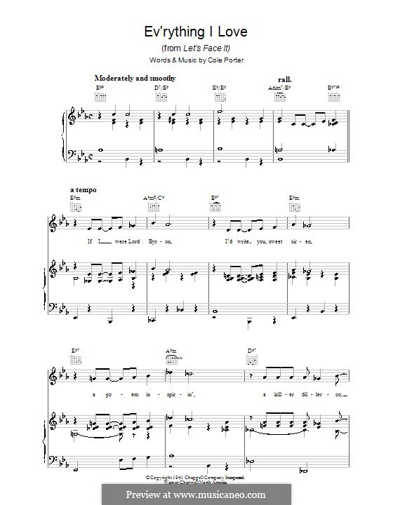 Ev'rything I Love: For voice and piano (or guitar) by Cole Porter