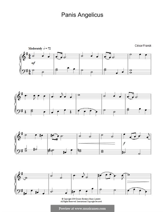 Panis Angelicus (O Lord Most Holy), Printable Scores: For easy piano by César Franck