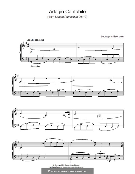 Movement II (Printable scores): Version for easy piano by Ludwig van Beethoven