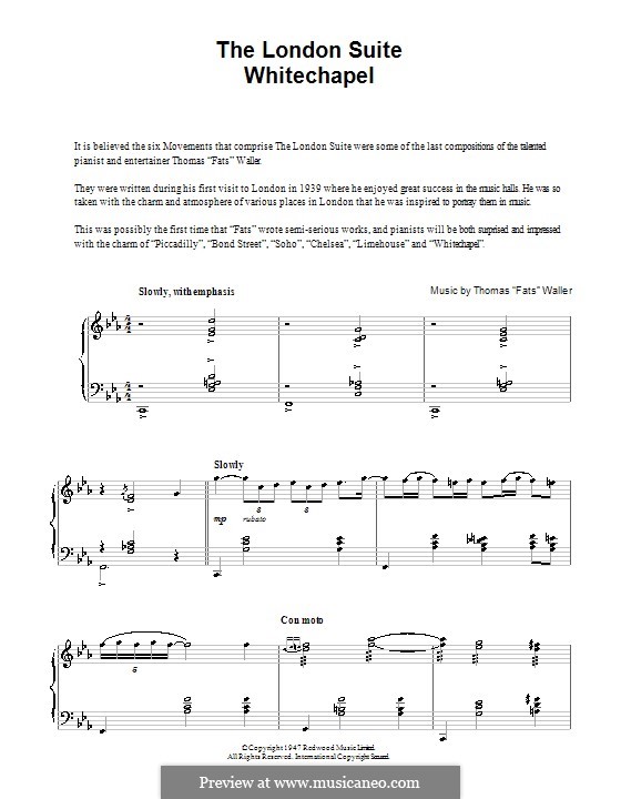 Whitechapel (from The London Suite): For piano by Fats Waller