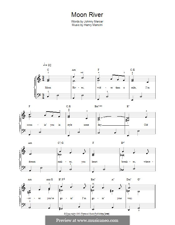 Piano version: Easy notes by Henry Mancini