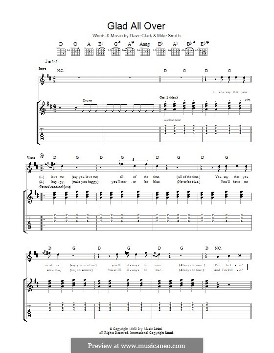 Glad All Over (The Dave Clark Five): For guitar with tab by Dave Clark, Larry Michael  Smith