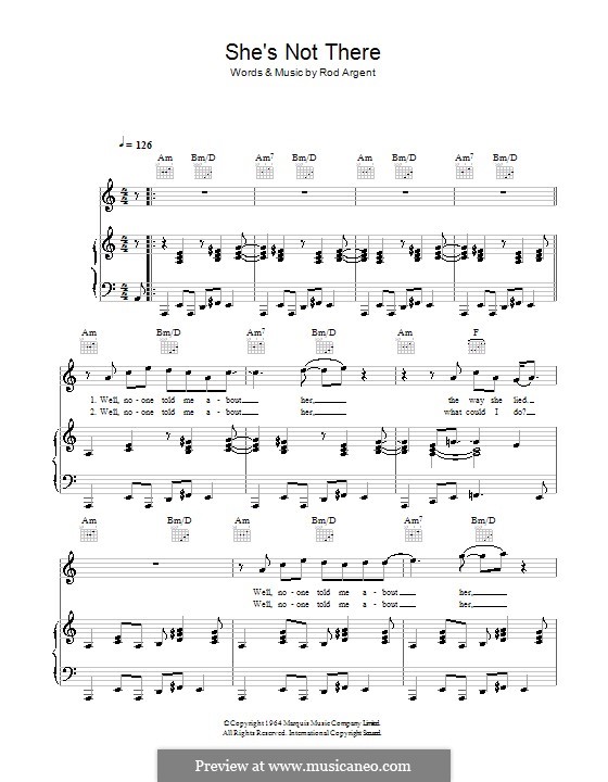 She's Not There (The Zombies) by R. Argent - sheet music on MusicaNeo