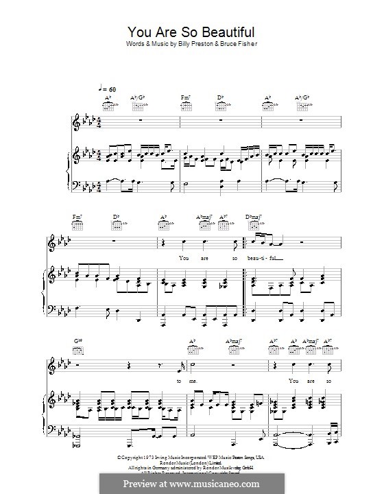 You Are So Beautiful (Joe Cocker): For voice and piano (or guitar) by Billy Preston, Bruce Fisher