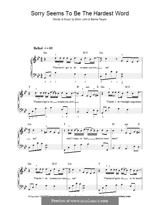 Sorry Seems to be the Hardest Word: For easy piano by Elton John