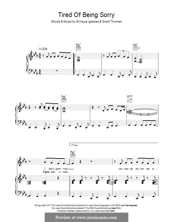 Tired Of Being Sorry By E. Iglesias, S. Thomas - Sheet Music On.