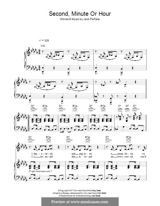 Second, Minute or Hour: For voice and piano (or guitar) by Jack Peñate