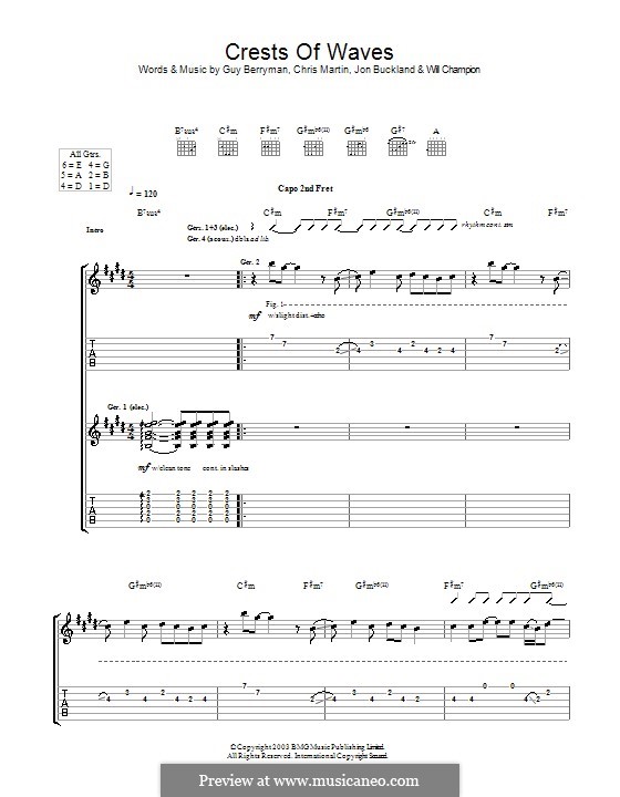Crests of Waves (Coldplay): For guitar with tab by Chris Martin, Guy Berryman, Jonny Buckland, Will Champion