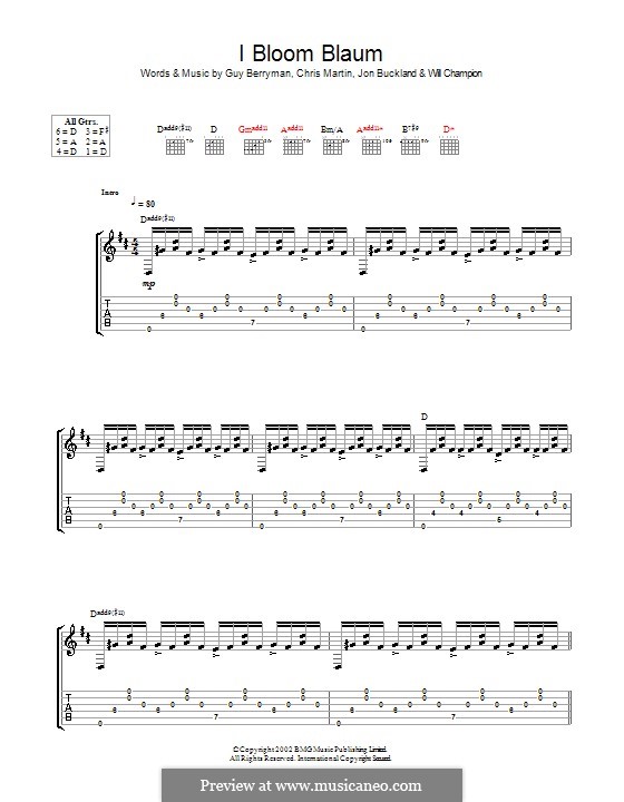 I Bloom Blaum (Coldplay): For guitar with tab by Chris Martin, Guy Berryman, Jonny Buckland, Will Champion