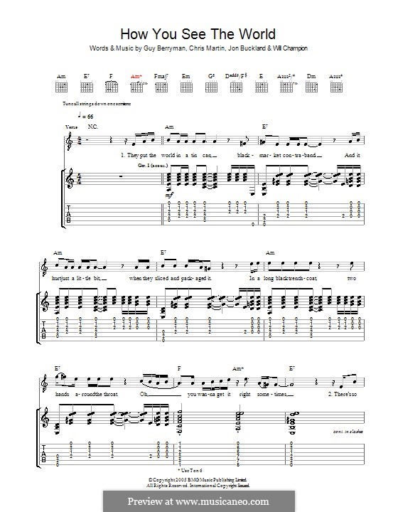 How You See the World (Coldplay): For guitar with tab by Chris Martin, Guy Berryman, Jonny Buckland, Will Champion