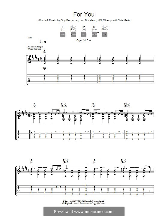 For You (Coldplay): For guitar with tab by Chris Martin, Guy Berryman, Jonny Buckland, Will Champion