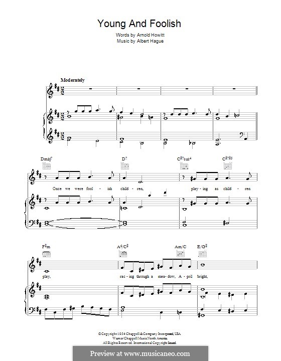 Young and Foolish (Dean Martin): For voice and piano (or guitar) by Albert Hague