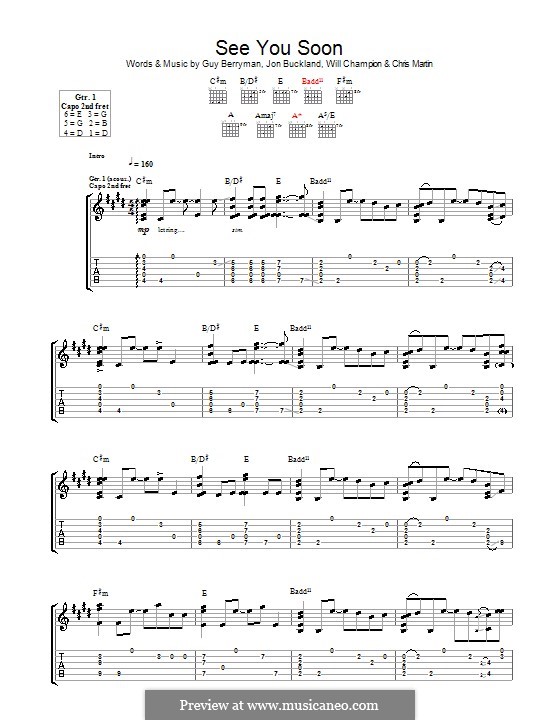 See You Soon (Coldplay): For guitar with tab by Chris Martin, Guy Berryman, Jonny Buckland, Will Champion