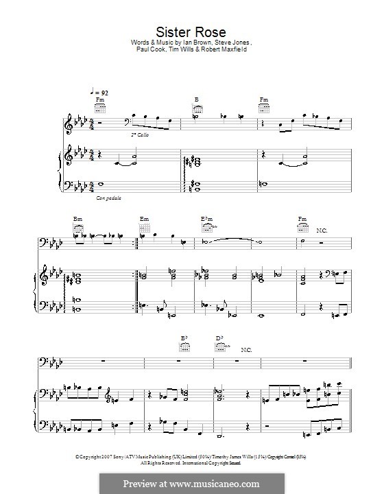 Sister Rose: For voice and piano (or guitar) by Stephen Jones, Ian Brown, Paul Thomas Cook, Robert Maxfield, Tim Wills