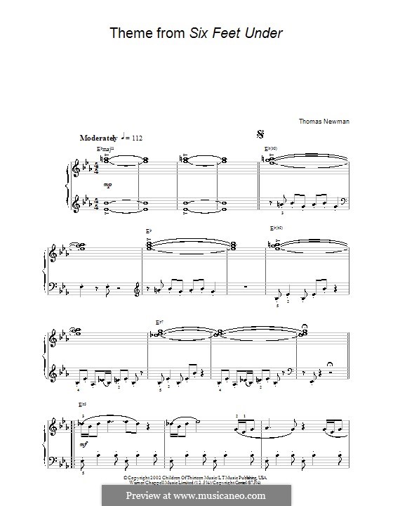 Theme from Six Feet Under: For easy piano by Thomas Newman