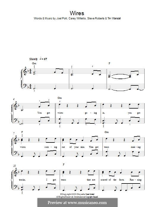 Wires (Athlete): For easy piano by Carey Willetts, Joel Pott, Steven Roberts, Timothy Wanstall