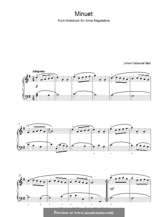 No.4 Minuet in G Major, for Piano, BWV Anh.114: For a single performer by Johann Sebastian Bach